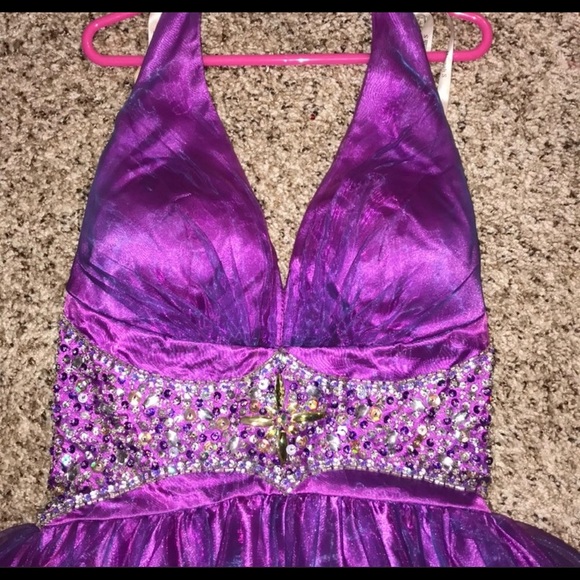 Purple Halter Neck Prom Dress - Picture 2 of 5